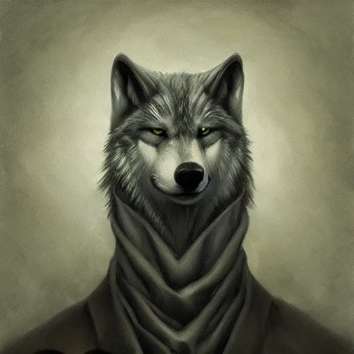 Prompt: Wolf as a painter, artwork by Antón Semenov,