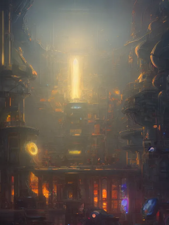 Image similar to photo of 8k ultra realistic power station , full of colour, cinematic lighting, battered, trending on artstation, 4k, hyperrealistic, focused, extreme details,unreal engine 5, cinematic, masterpiece, art by Peter Mohrbacher