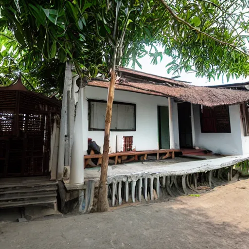 Prompt: street photo view of local sea side house in thailand - w 1 0 2 4