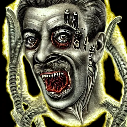 Image similar to bodyhorror portrait of josef stalin degraded abomination, photo - realistic, color image, 2 k, highly detailed, by h. r. giger