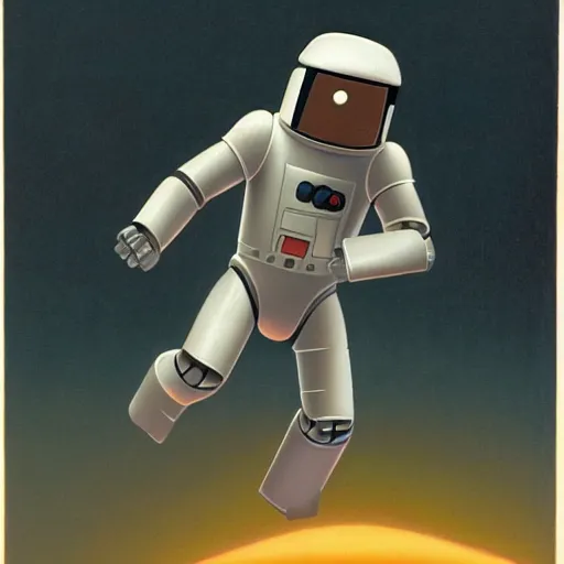 Prompt: astronaut running away from robots ralph mcquarrie