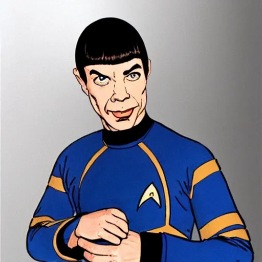 Prompt: chris kattan as spock on board uss enterprise by charles schulz, peanuts, star trek, comic, cartoon,