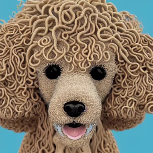 Image similar to a noodle poodle a poodle made out of noodles, realistic, hyperrealistic, ultra realistic, real, real world, highly detailed, very detailed, extremely detailed, intricate details, 8 k resolution, hd quality