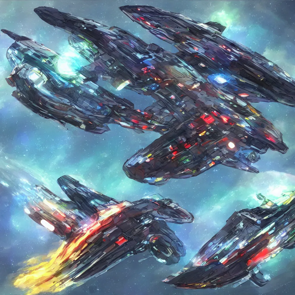 Image similar to combat spaceship concept art colorful