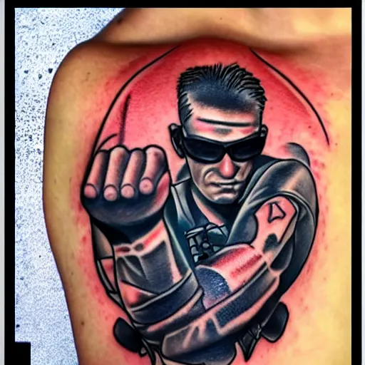 Prompt: tattoo of Duke Nukem Dabbing