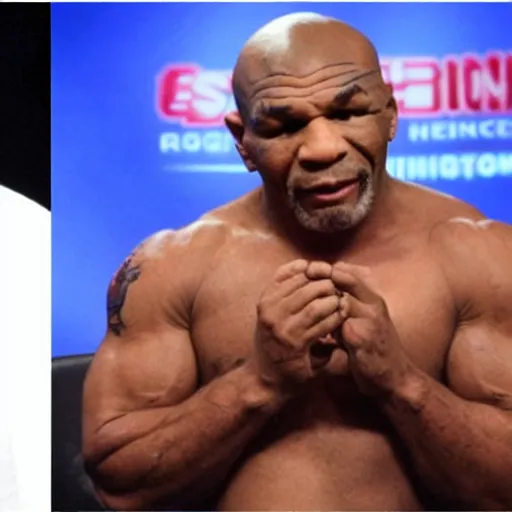 Image similar to mike tyson eating a handful of shrooms on joe rogan podcast