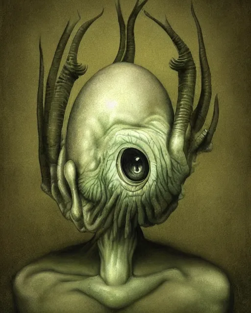 Prompt: a surreal painting of a strange creature by anton semenov and dariusz zawadzki and daryl mandryk