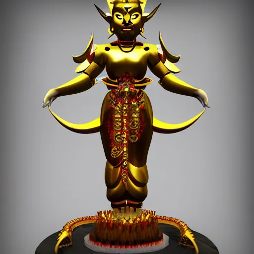 Prompt: naraka buddhist demon korean female, smooth, detailed, glowing in gold, cinematic sparks, unreal engine 5