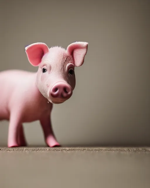 Prompt: A studio portrait of the cutest pink piglet you\'ve ever seen, highly detailed, bokeh, 90mm, f/1.4