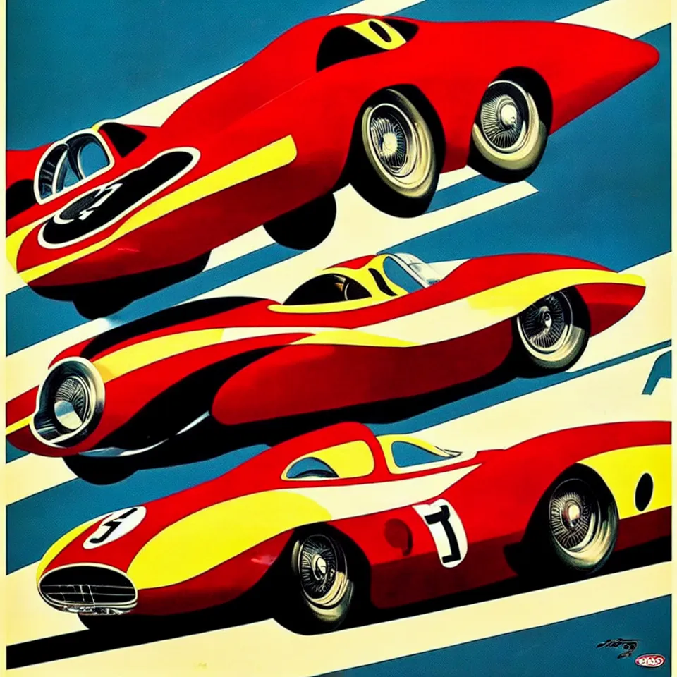 Prompt: a vintage car racing poster by alex ross