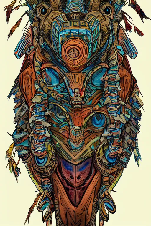 Image similar to totem animal tribal chaman vodoo mask feather gemstone plant global illumination ray tracing hdr that looks like it is from borderlands and by feng zhu and loish and laurie greasley, victo ngai, andreas rocha, john harris