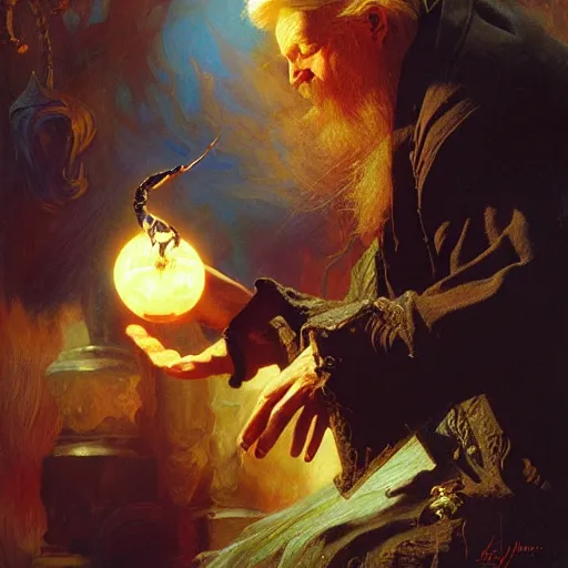 Image similar to stunning male wizard casting his anti - gravity spell, highly detailed painting by gaston bussiere, craig mullins, j. c. leyendecker, 8 k