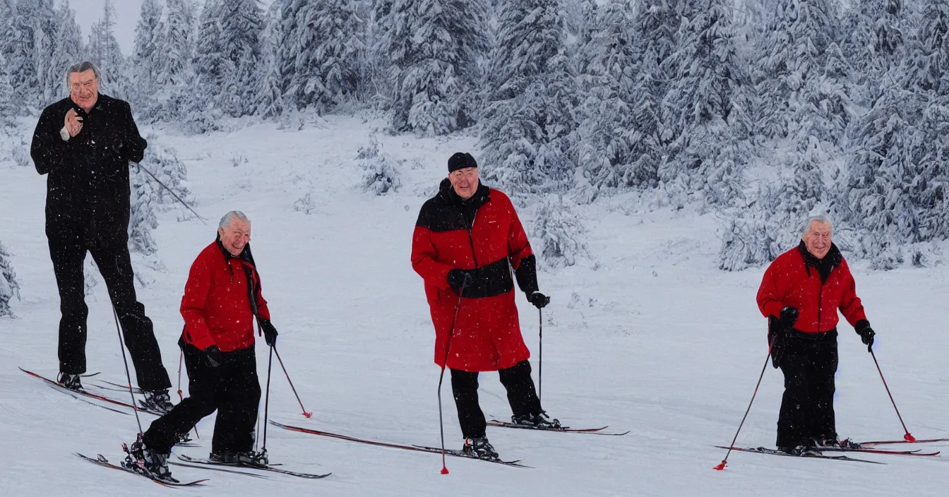 Image similar to czech president milos zeman enjoy time on cross - country skiing, photorealism, super detail, composition