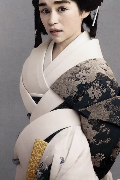 Prompt: Photo of Native Japan woman Emilia Clarke, portrait, skilled geisha of the Japanese, ancient, realistic, detailed, Emilia Clarke