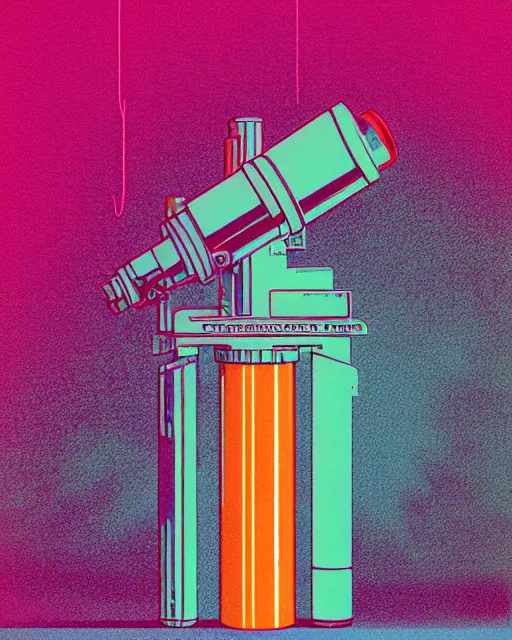 Image similar to ( ( strong dither ) ), editorial illustration scientific lab test tube telescope map microscope, colorful modern, mads berg, karolis strautniekas, christopher balaskas, fine texture, dynamic composition, detailed, matte print, dynamic perspective, halftone texture, muted color, lomography, risograph