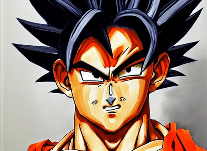 Image similar to a highly detailed beautiful portrait of goku, by gregory manchess, james gurney, james jean
