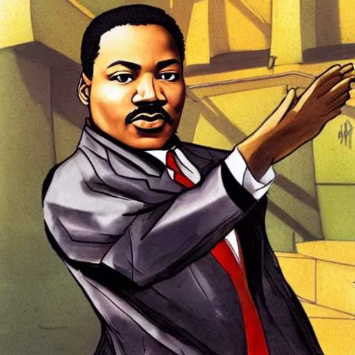 Image similar to Martin Luther King as JoJo from JoJo's Bizarre Adventure