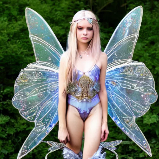 Prompt: photo of a beautiful fairy warrior with crystal armour