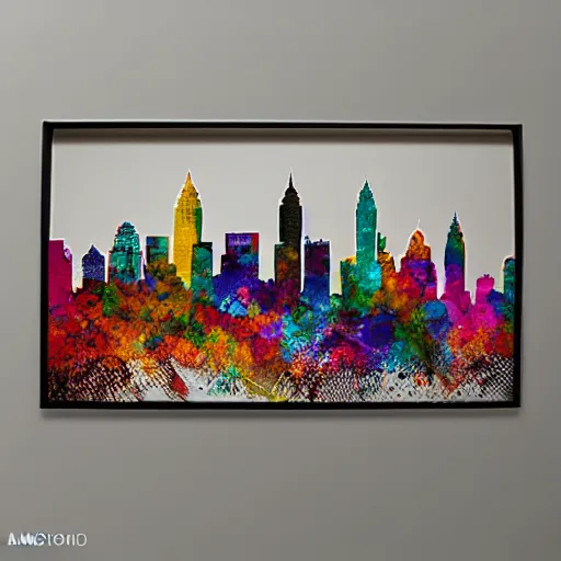 Image similar to cleveland skyline made of music notes and guitars, painted by Lilia Alvarado, trending on artstation