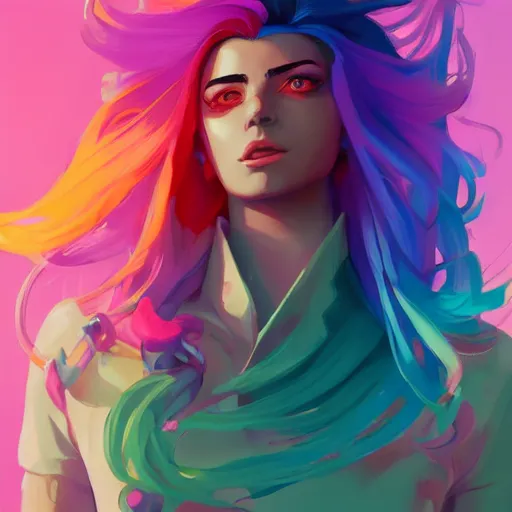 Image similar to beautiful woman with rainbow hair, maya ali mage, gloomhaven, dynamic lighting, gaudy colors, octane render aesthetic, matte painting concept art, official fanart behance hd artstation by jesper ejsing, by rhads and makoto shinkai and lois van baarle and ilya kuvshinov and rossdraws