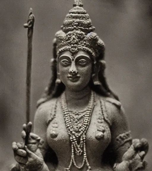 Image similar to hindu goddess, ww1 film photo, grainy, high detail, high resolution