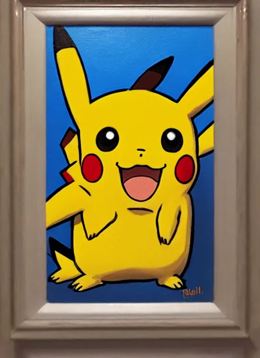 Image similar to an oil painting of pokemon pikachu smiling
