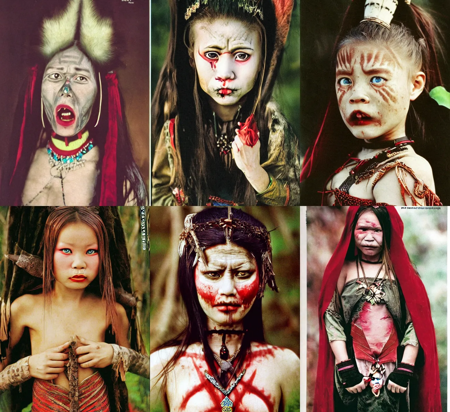 Prompt: portrait photo of the vampire tribe princess from Ural, full color magazine article by National Geographic (1998)