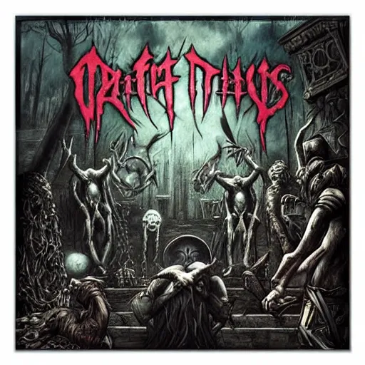 Image similar to characters from the video game among us video game among us death metal album cover in the style of death metal record cover