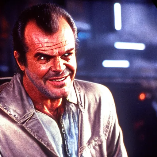 Prompt: 30 year old Jack Nicholson as Rick Deckard on blade runner 1982, movie still, in color, movie frame, light smile, detailed face, symmetrical face, 4k