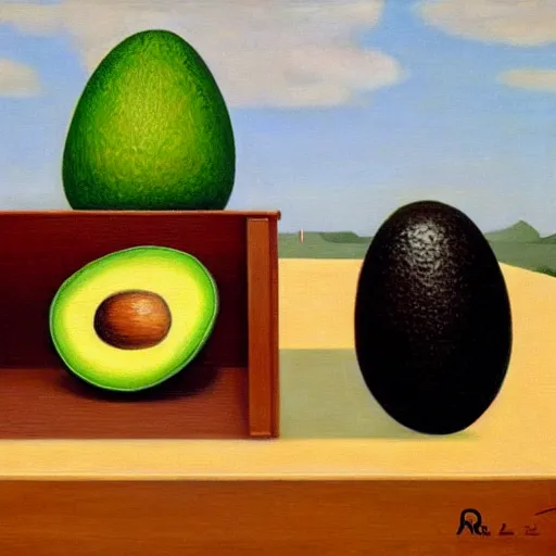 Prompt: surrealistic avocado on toast by renee magritte, oil on canvas