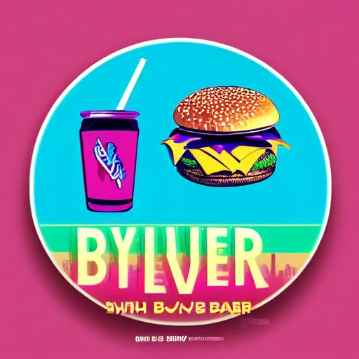 Image similar to synthwave hamburger with a sesame seed bun.