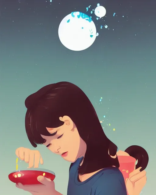 Image similar to a little girl is doing a science experiment. clean cel shaded vector art. minimalist illustration art by lois van baarle, artgerm, helen huang, by makoto shinkai and ilya kuvshinov, rossdraws