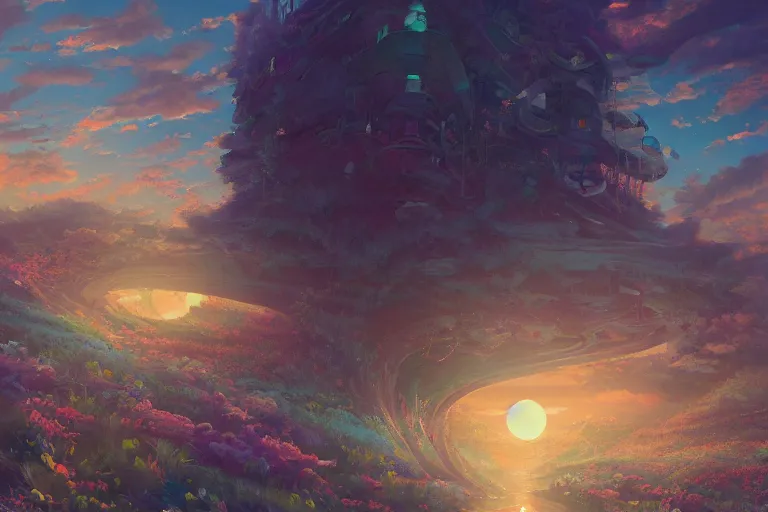 Prompt: a surreal, beautiful alternate dimension | | digital painting by makoto shinkai and alex rommel, trending on artstation