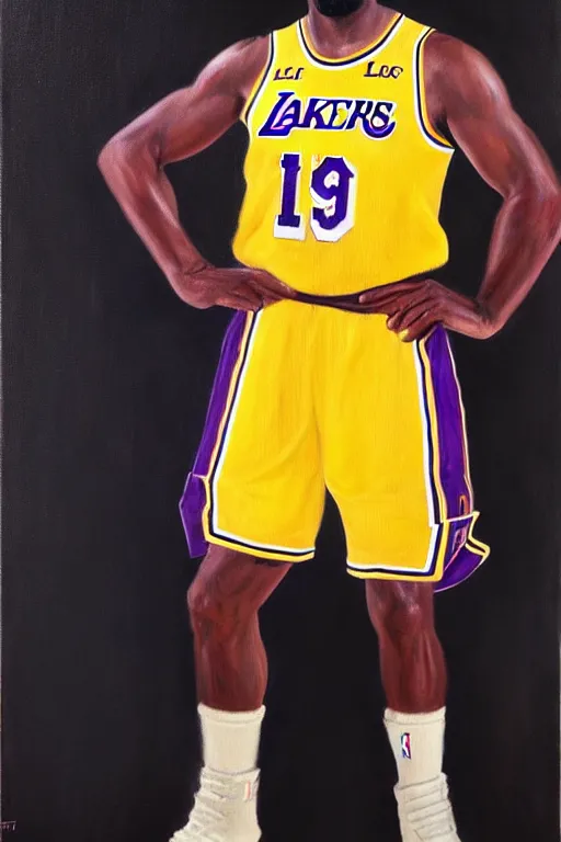 Image similar to full body portrait of the dictator of the los angeles lakers, 1 9 5 5, in full military garb, oil on canvas by william sidney mount, trending on artstation