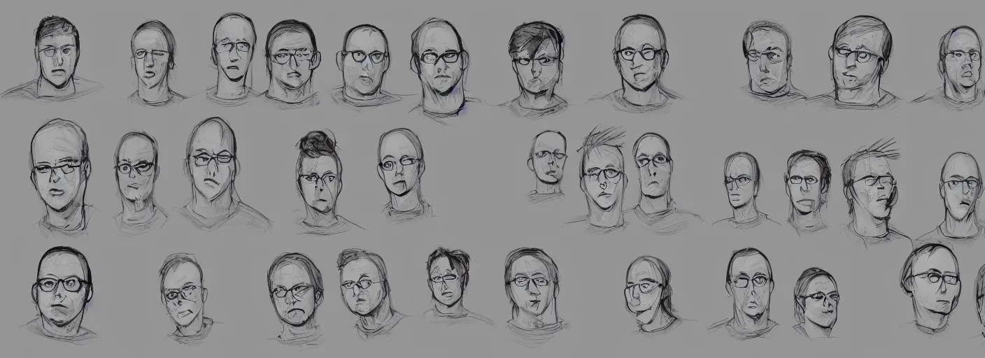 Prompt: character study of todd solondz, clear faces, screenwriter, introvert, outsider, emotional, character sheet, fine details, concept design, contrast, by gabriel hardman, joe alves, j. todd anderson, chris bonura, trending on artstation, 8 k, full body and head, turnaround, front view, back view, ultra wide angle