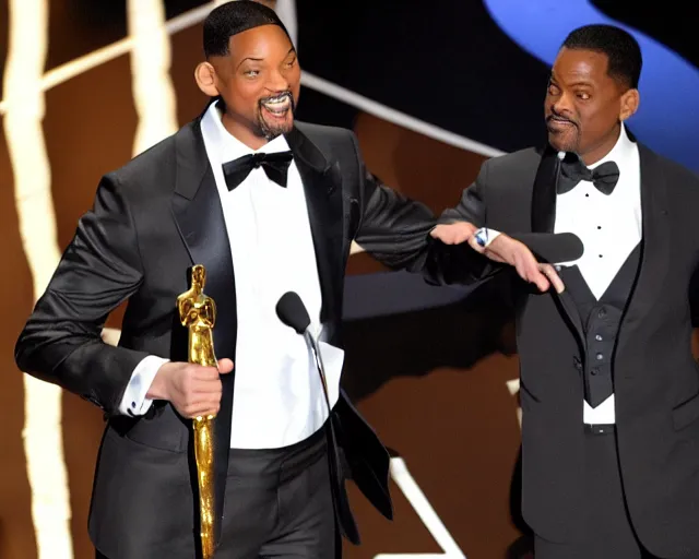 Prompt: will smith throwing axe at chris rock at oscars 4k