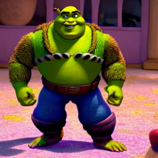 Image similar to Shrek as a toy in the movie Toy Story