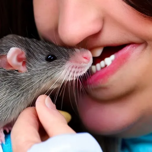 Prompt: cute pet rat dentist examining their father's teeth