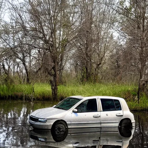 Prompt: a car in a swamp