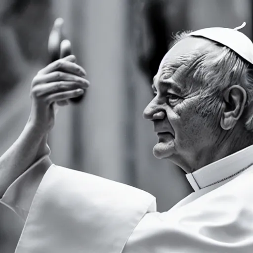 Image similar to closeup of bill murray as the pope