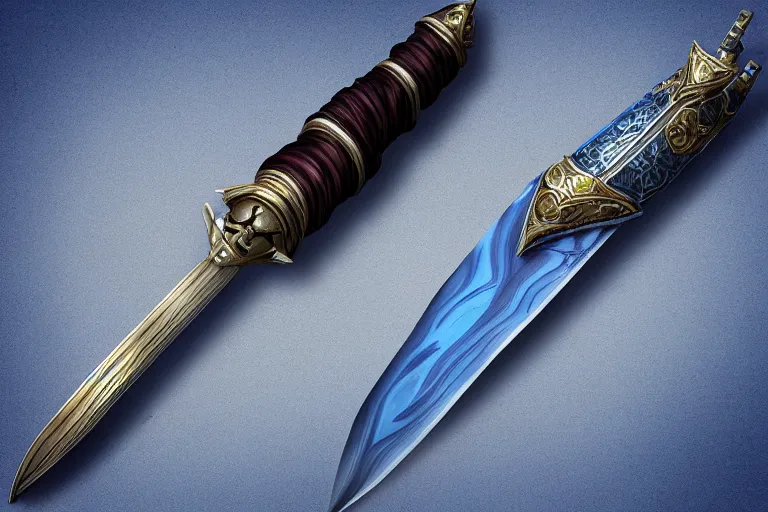 Image similar to arabian saber, object, close - up, blue edge, curved blade, obsidian metal, artstation, intricate