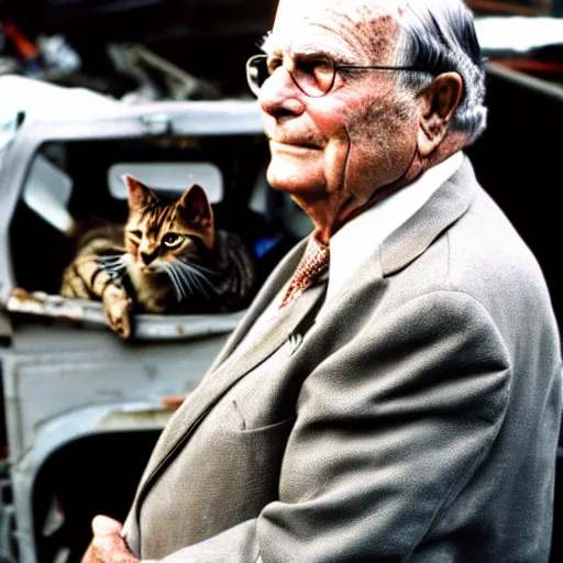 Prompt: donald rumsfeld as a junk yard cat, photo, detailed, 4 k