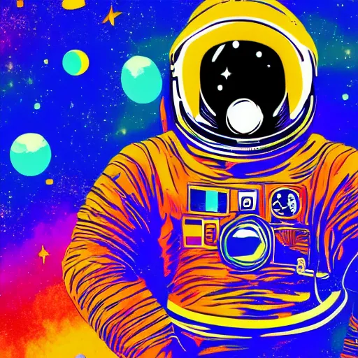 Prompt: portrait of astronaut, highly detailed, colourful, 8k wallpaper, pop art