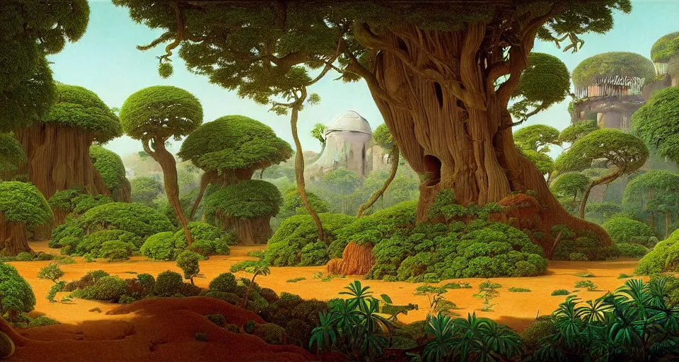 Prompt: huge woodlouse, a landscape on the moon with many craters, huge woodlouse, a beautiful flowering garden, a lot of exotic vegetations, trees, intricate detaild, pale colors, 8 k, in the style of martin johnson heade and roger dean
