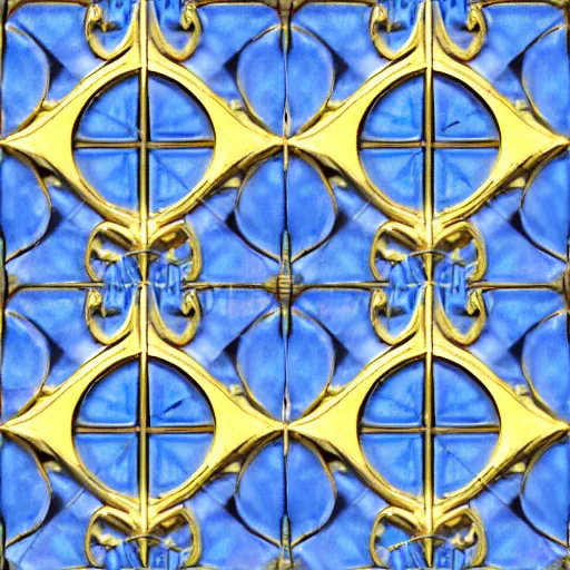 Image similar to 3d render of an abstract medieval pattern gold tile, symetrical