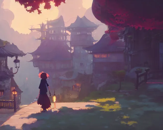 Image similar to fantasy town novigrad, cory loftis, james gilleard, atey ghailan, makoto shinkai, goro fujita, studio ghibli, rim light, exquisite lighting, clear focus, very coherent, plain background, soft painting