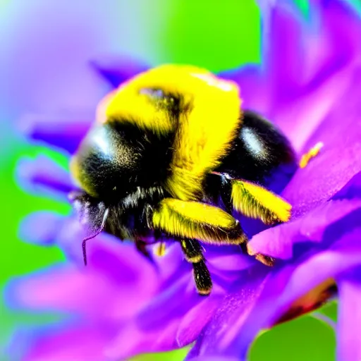 Image similar to bumble bee made of flowers, pedicel legs, flower petal wings, sits on a finger, 5 0 mm lens, f 1. 4, sharp focus, ethereal, emotionally evoking, head in focus, volumetric lighting, blur dreamy outdoor, inspired by giuseppe arcimboldo