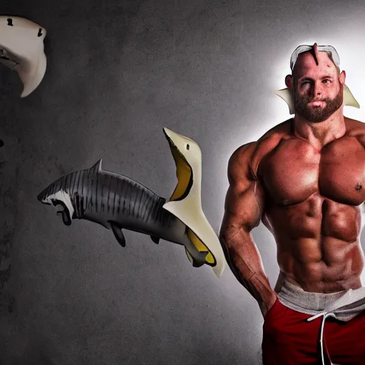 Prompt: bodybuilder with shark head, portrait, photography, 4 k, unreal engine