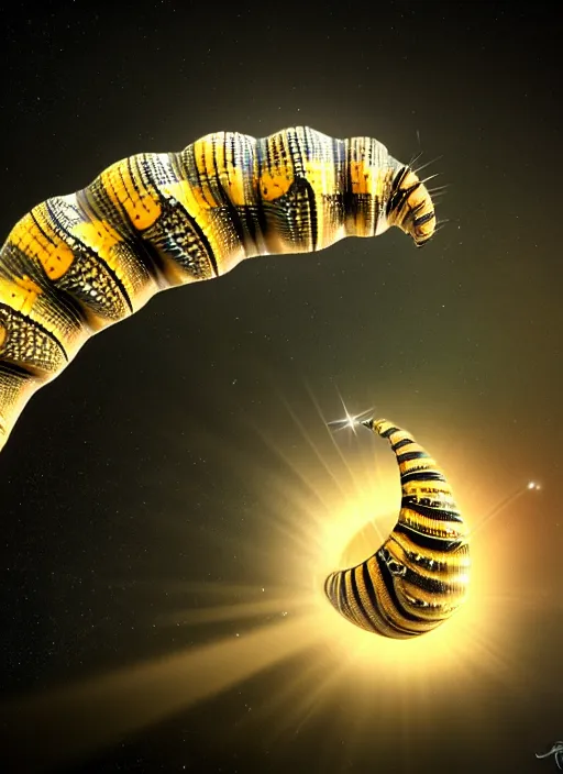 Image similar to caterpillar jumping on a star, realistic, sharp focus, 8 k high definition, concept art, insanely detailed, intricate, elegant