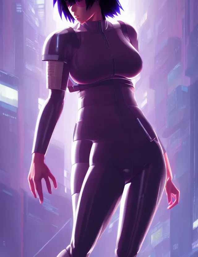 Image similar to a fullbody portrait of motoko kusanagi the major ghost in the shell : : stand alone complex, under repairs, maintenance : : by ilya kuvshinov, rossdraws, artgerm, sola digital arts, anti aliasing, raytracing : :